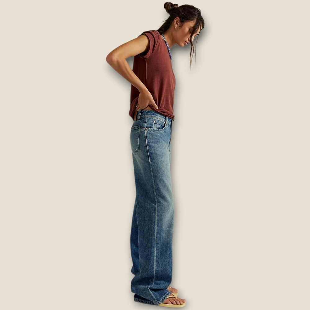 Free People We The Free Tinsley Baggy High Rise Straight Leg Distressed Jeans 31 - Picture 12 of 14